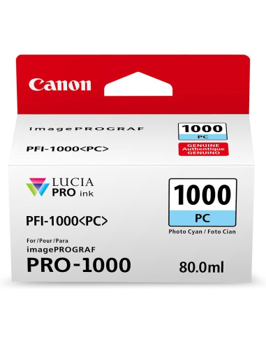 PFI-1000 PC - Cartouche Canon Originale Photo Cyan 80 ml - 0550C001AA