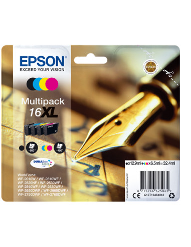 C13T16364012 - Cartouche d'encre originale Epson 4 cartouches d'encre XL: T1631 + T1632 + T1633 + T1634  