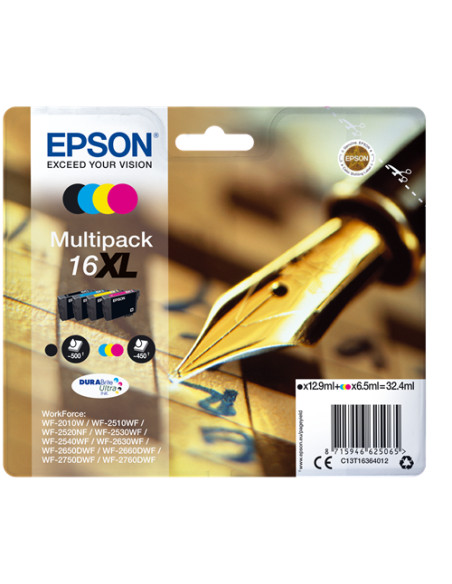 C13T16364012 - Cartouche d'encre originale Epson 4 cartouches d'encre XL: T1631 + T1632 + T1633 + T1634  