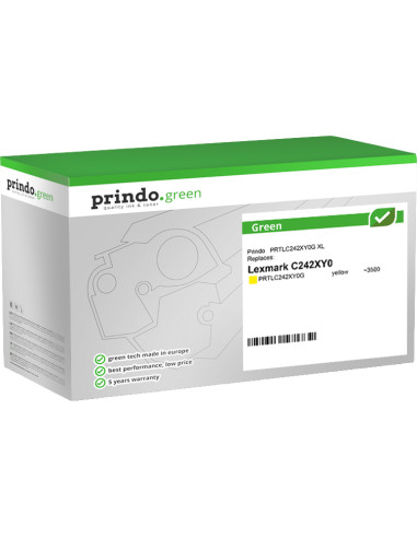 Toner compatible Lexmark C242XY0G Jaune 3500 pages Prindo Green XL 