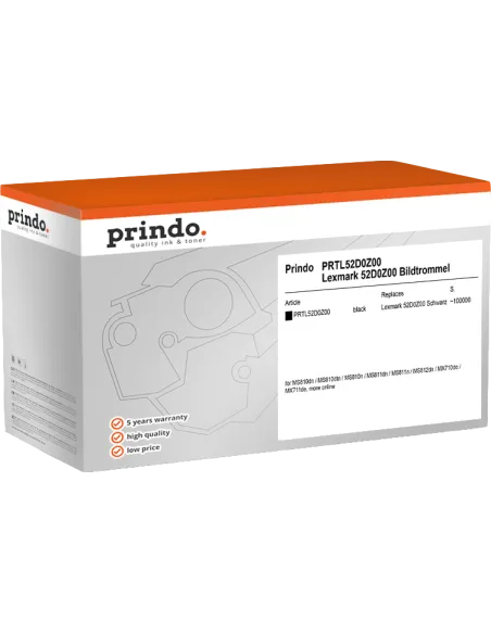 Tambour d'image Noir Prindo 52D0Z00 compatible Lexmark 52D0Z00 